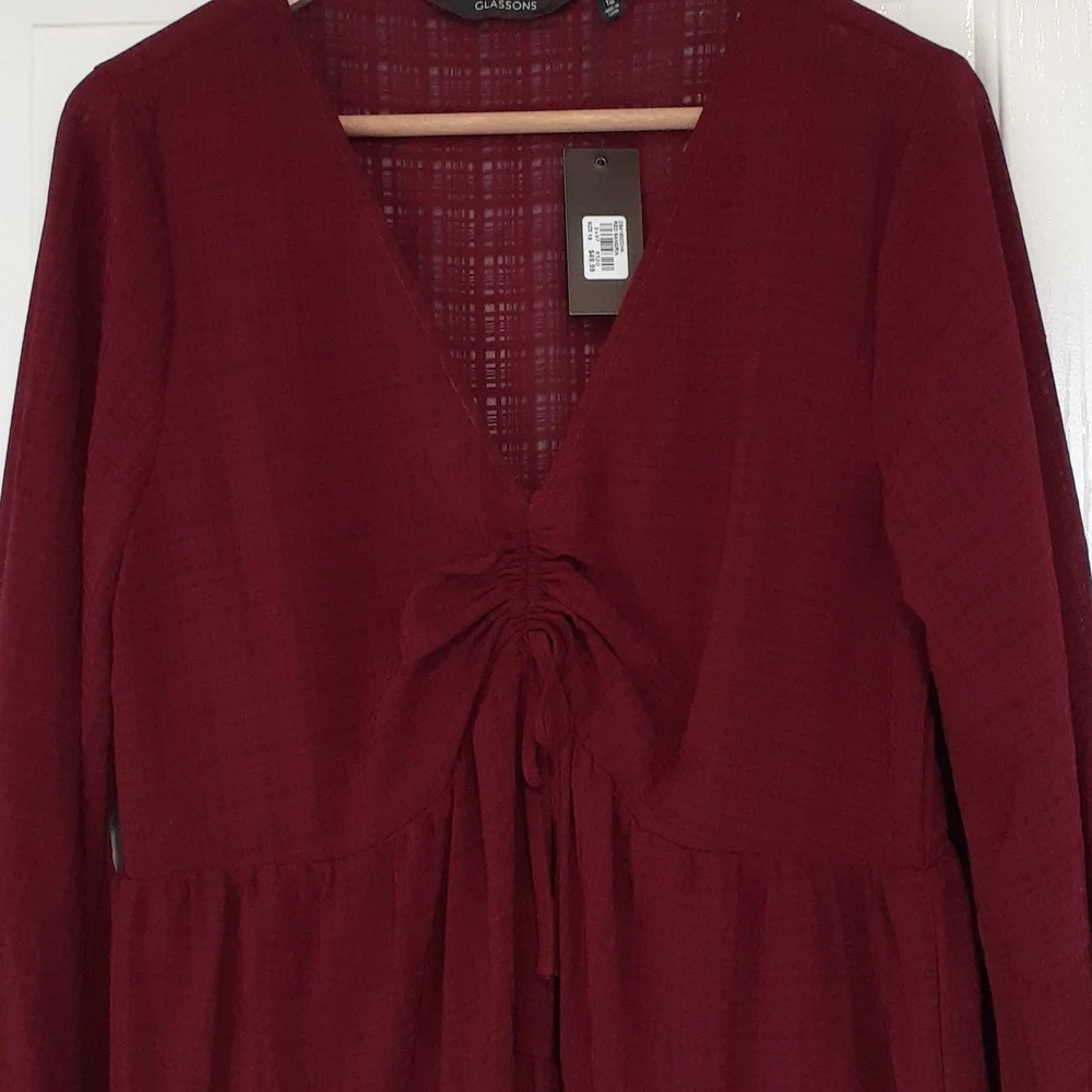 BNWT Glassons sz 12 maroon red long sleeve dress - Picture 4 of 10